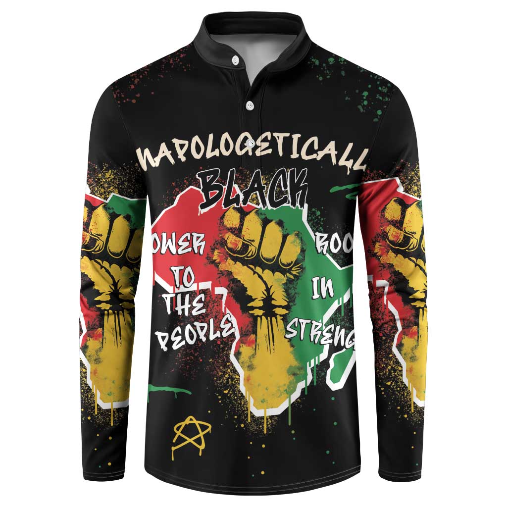 Black button-up sweatshirt with colorful graffiti-style graphics and long sleeves