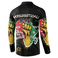 Black button sweatshirt with large back graphic and colorful sleeve panels
