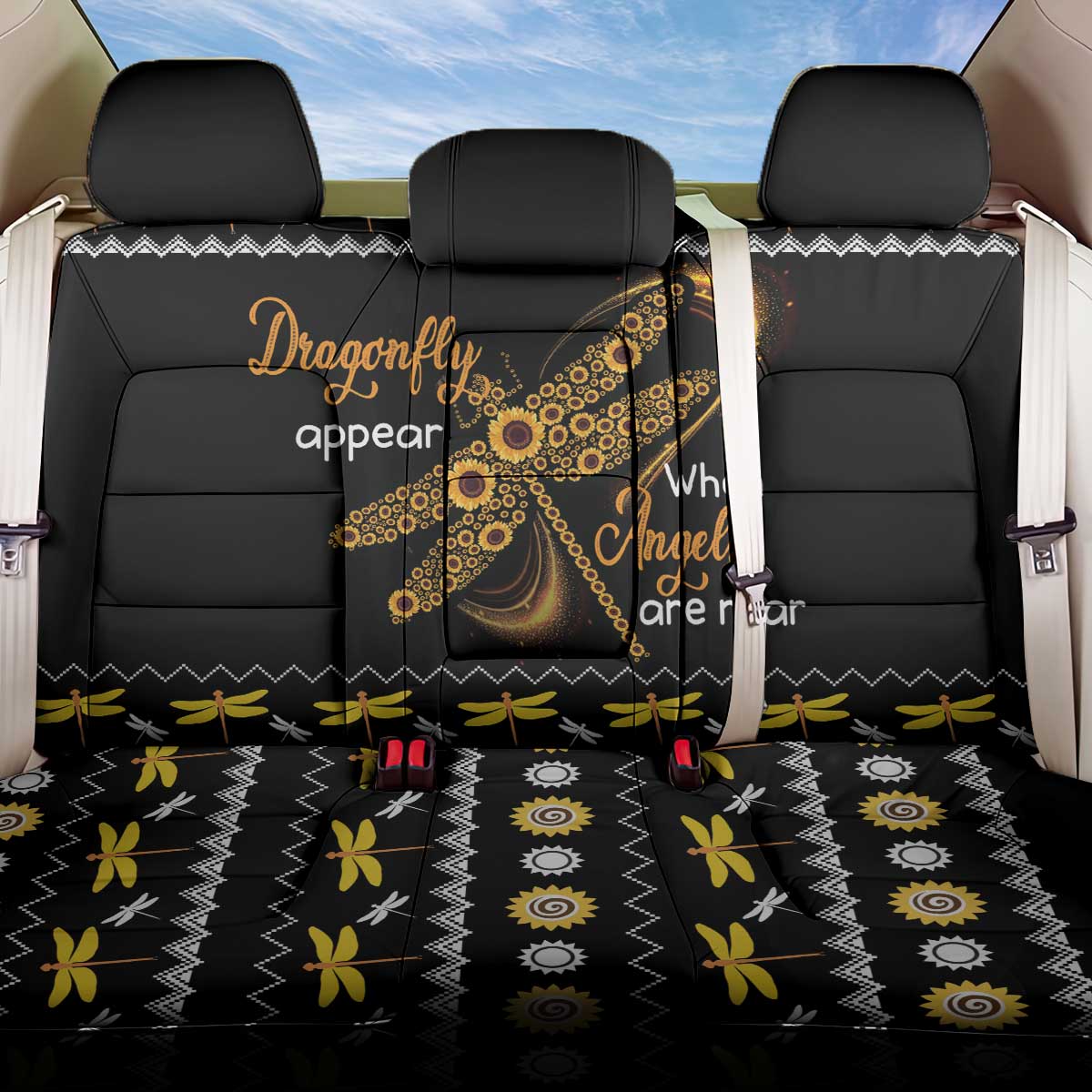 Dragonfly Sunflower Back Car Seat Cover Dragonfly Appear When Angels Are Near - Wonder Print Shop