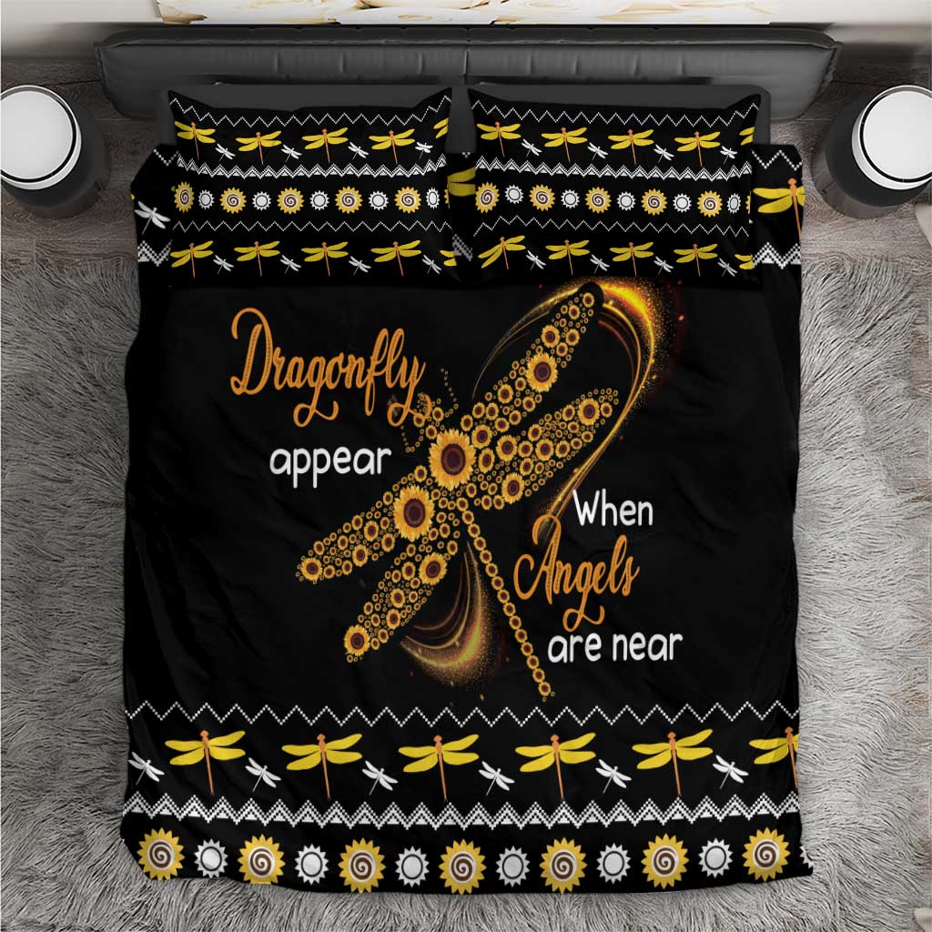 Dragonfly Sunflower Bedding Set Dragonfly Appear When Angels Are Near - Wonder Print Shop