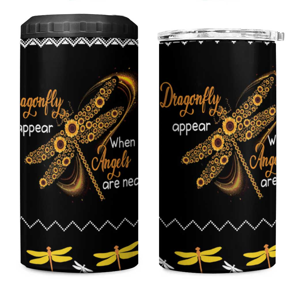 Dragonfly Sunflower 4 in 1 Can Cooler Tumbler Dragonfly Appear When Angels Are Near - Wonder Print Shop