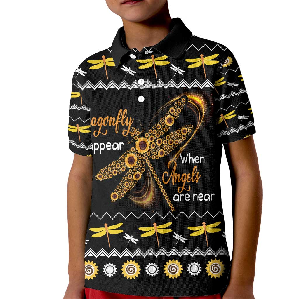 Dragonfly Sunflower Kid Polo Shirt Dragonfly Appear When Angels Are Near