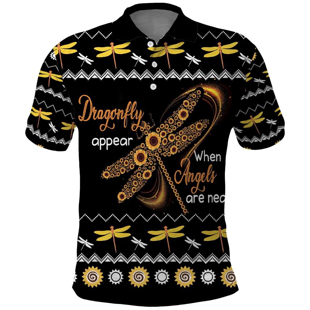 Dragonfly Sunflower Polo Shirt Dragonfly Appear When Angels Are Near