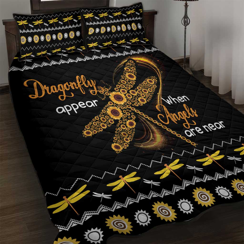 Dragonfly Sunflower Quilt Bed Set Dragonfly Appear When Angels Are Near