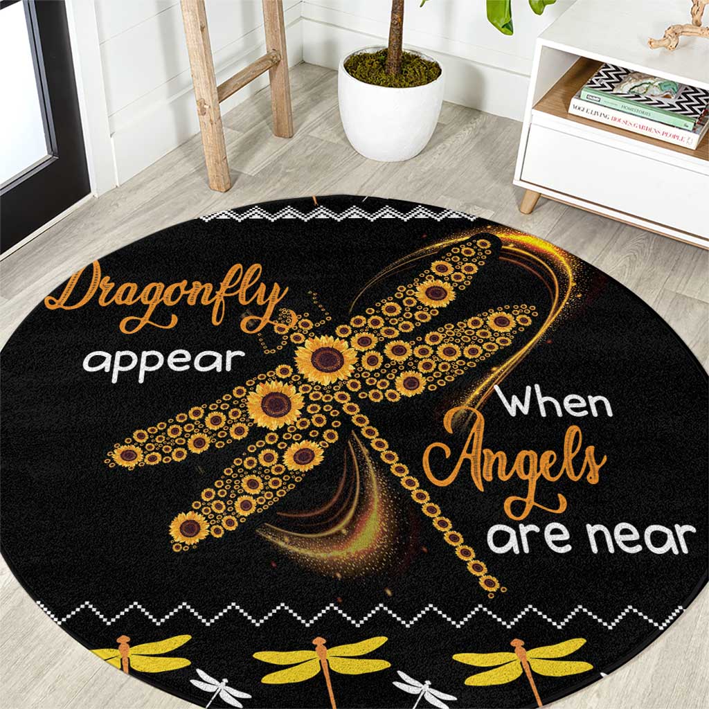 Dragonfly Sunflower Round Carpet Dragonfly Appear When Angels Are Near