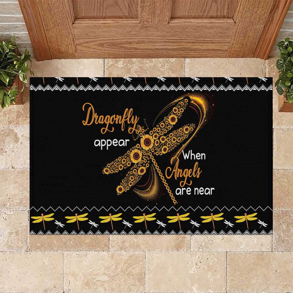 Dragonfly Sunflower Rubber Doormat Dragonfly Appear When Angels Are Near