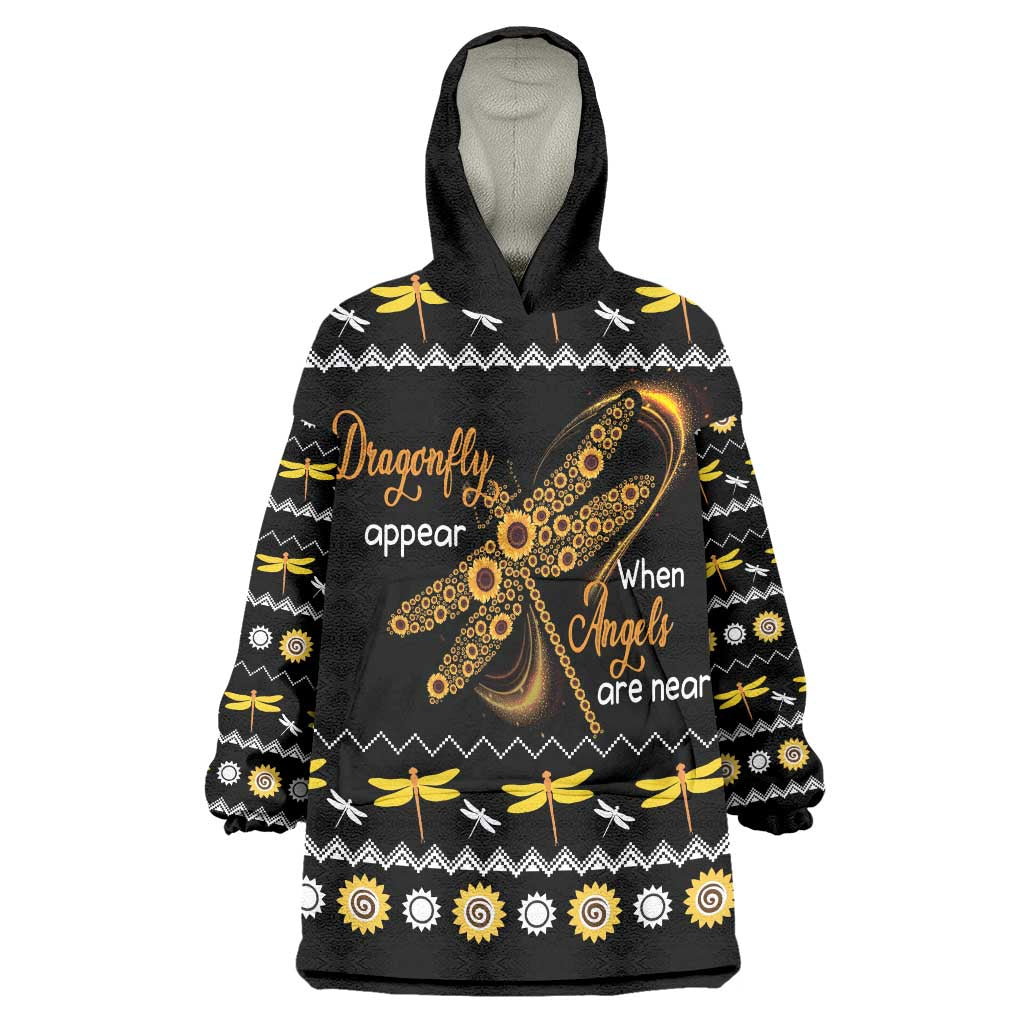 Dragonfly Sunflower Wearable Blanket Hoodie Dragonfly Appear When Angels Are Near