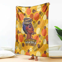 Yellow draped blanket showing African woman portrait and 'She believed...' text