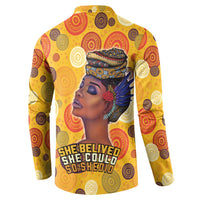 Yellow graphic sweatshirt with portrait woman print and bold chest text
