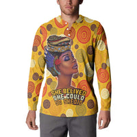 Yellow graphic sweatshirt worn by model, portrait print on chest