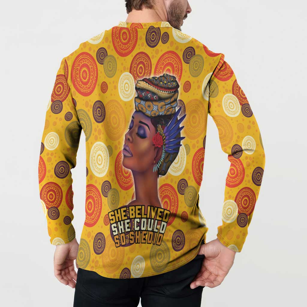 Yellow graphic sweatshirt with large back portrait and bold chest text, long sleeves