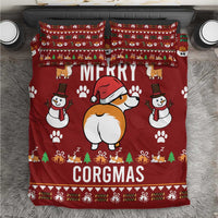 Red corgi Christmas bedding set with 'Merry Corgmas' duvet and matching pillows