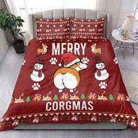 Red 'Merry Corgmas' corgi Christmas duvet set with two decorative pillows