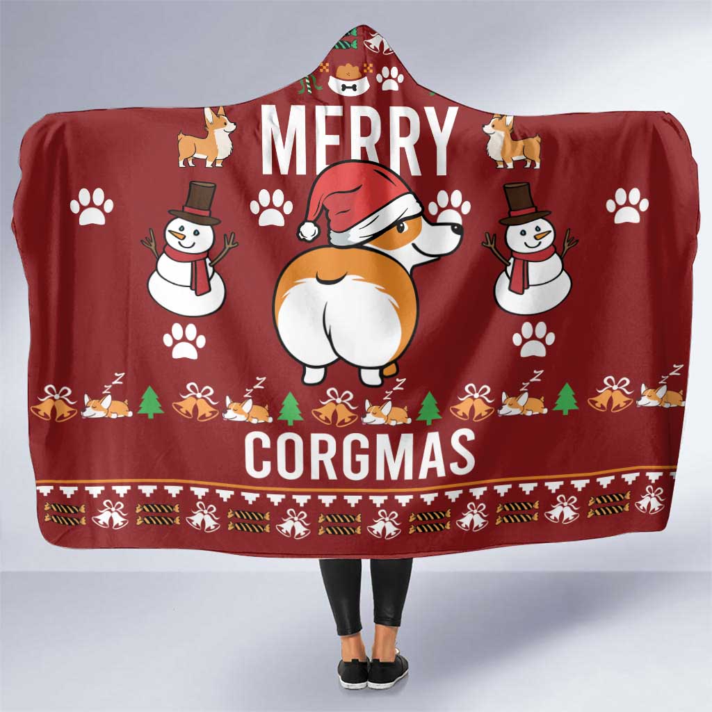 Funny Corgi Dog Hooded Blanket Merry CORGMAS Christmas