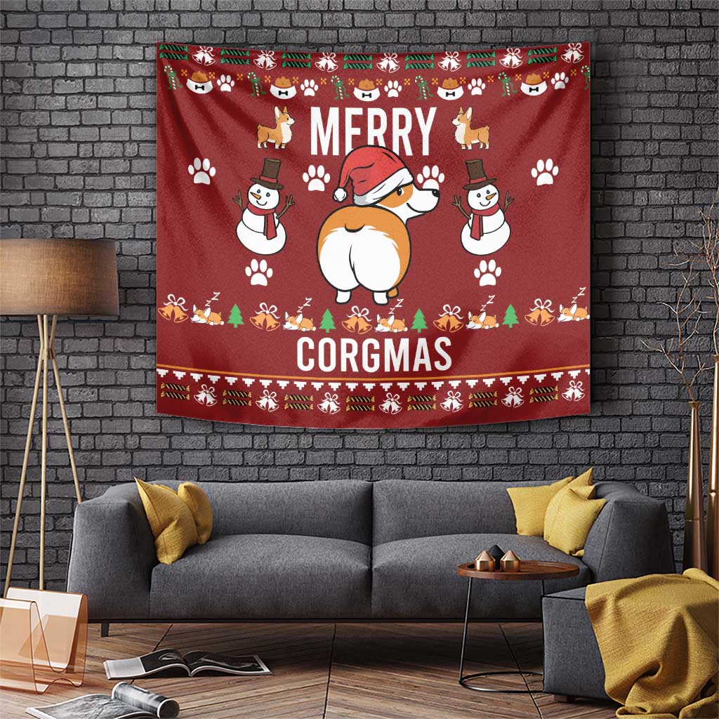 Funny Corgi Dog Tapestry Merry CORGMAS Christmas