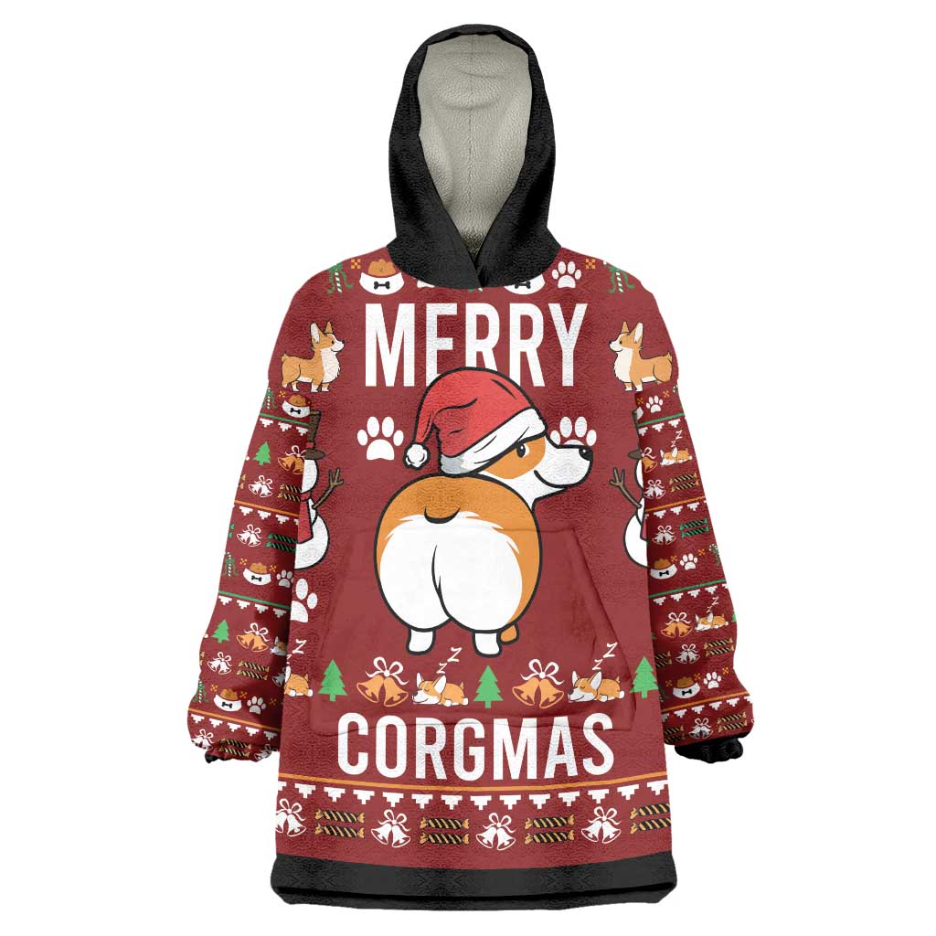 Funny Corgi Dog Wearable Blanket Hoodie Merry CORGMAS Christmas