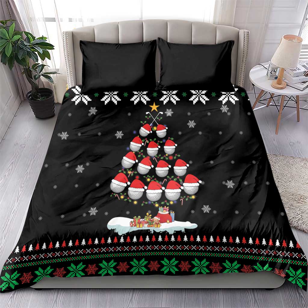 Black Christmas bedding set with penguin family graphic, snowflakes, and 2 pillow covers