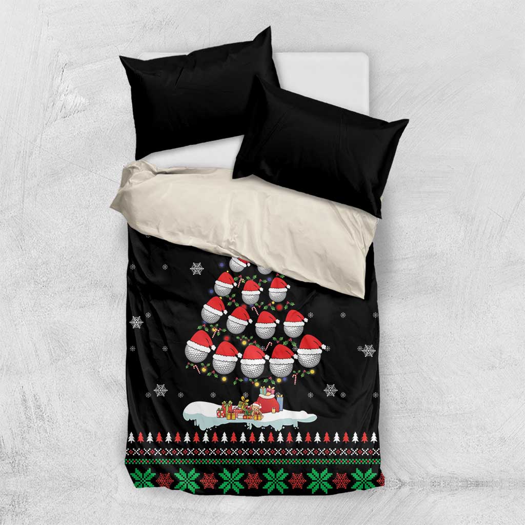 Black Christmas duvet cover with penguin family graphic and festive holiday border design