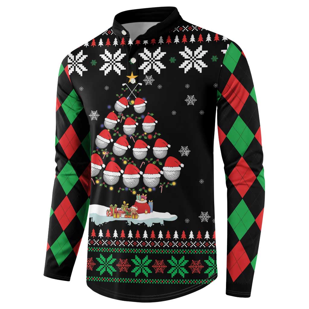 Black crewneck sweatshirt with red-green argyle sleeves and festive snowman graphic