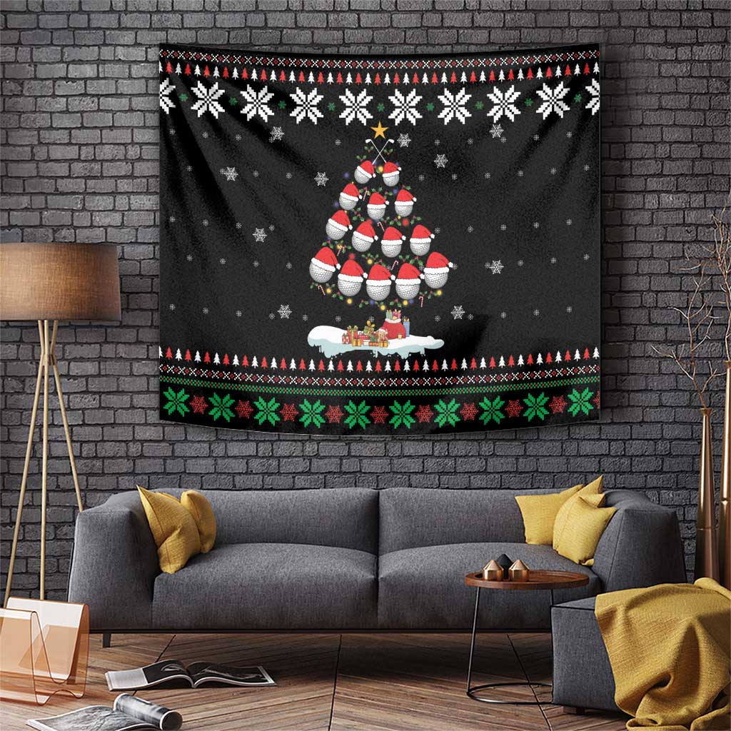 Golf Christmas Tree Snow Tapestry