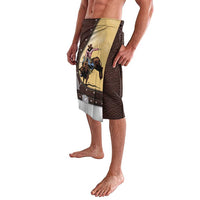 Brown lavalava sarong with bull rider graphic front and light yellow insert