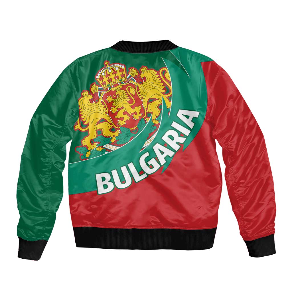 Green and red unisex bomber jacket with back coat of arms and 'BULGARIA' text