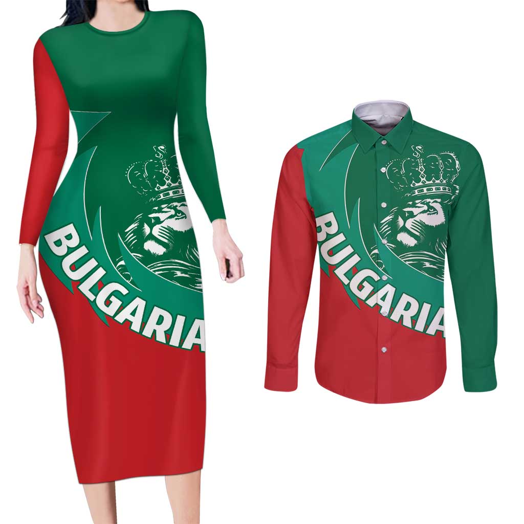 Bulgaria Lion Couples Matching Long Sleeve Bodycon Dress and Long Sleeve Button Shirt Bulgarian Coat Of Arms