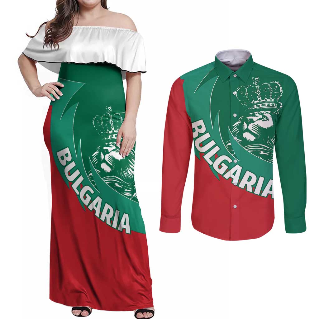 Bulgaria Lion Couples Matching Off Shoulder Maxi Dress and Long Sleeve Button Shirt Bulgarian Coat Of Arms