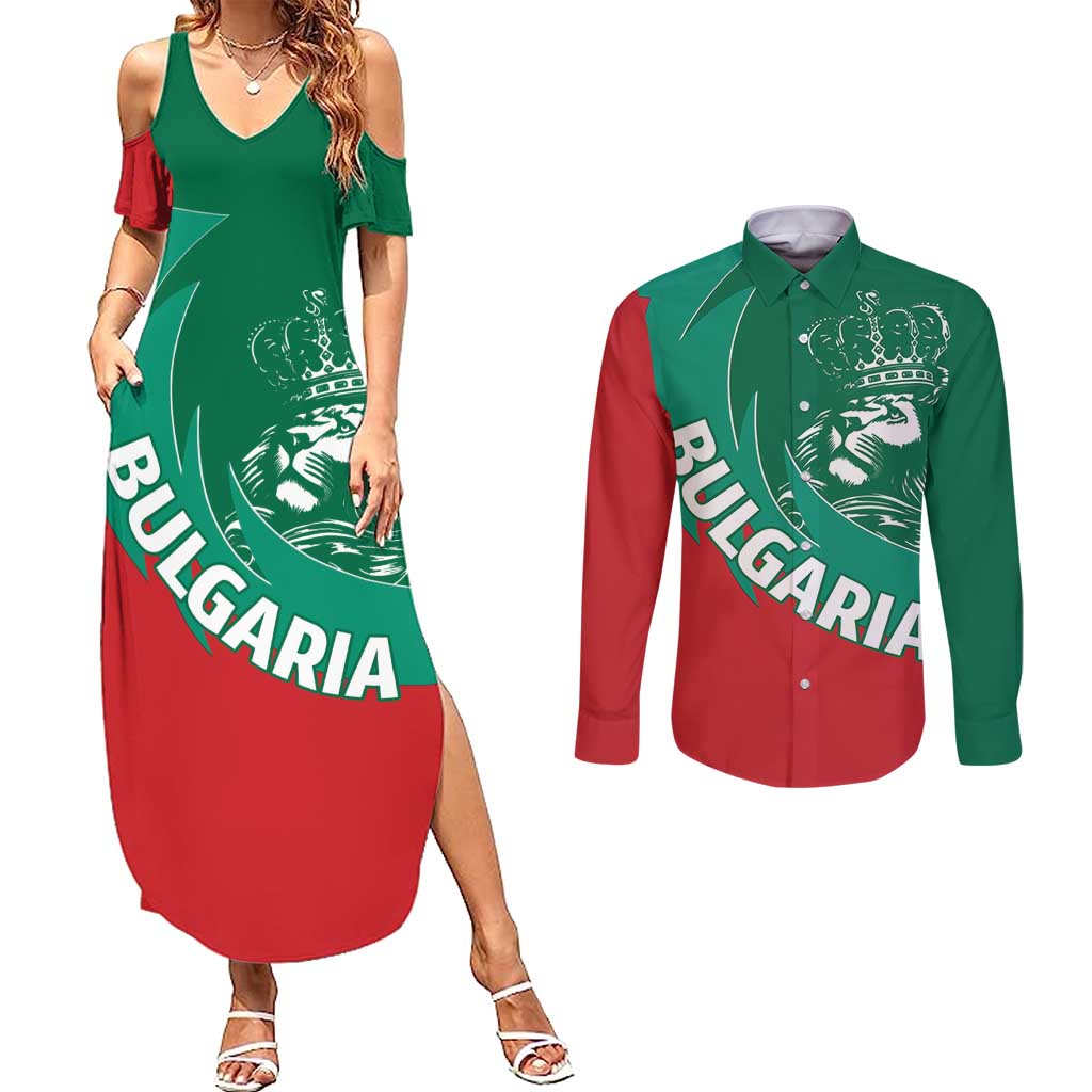 Bulgaria Lion Couples Matching Summer Maxi Dress and Long Sleeve Button Shirt Bulgarian Coat Of Arms