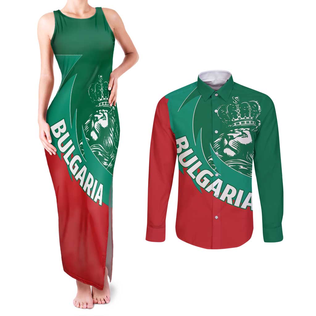 Bulgaria Lion Couples Matching Tank Maxi Dress and Long Sleeve Button Shirt Bulgarian Coat Of Arms