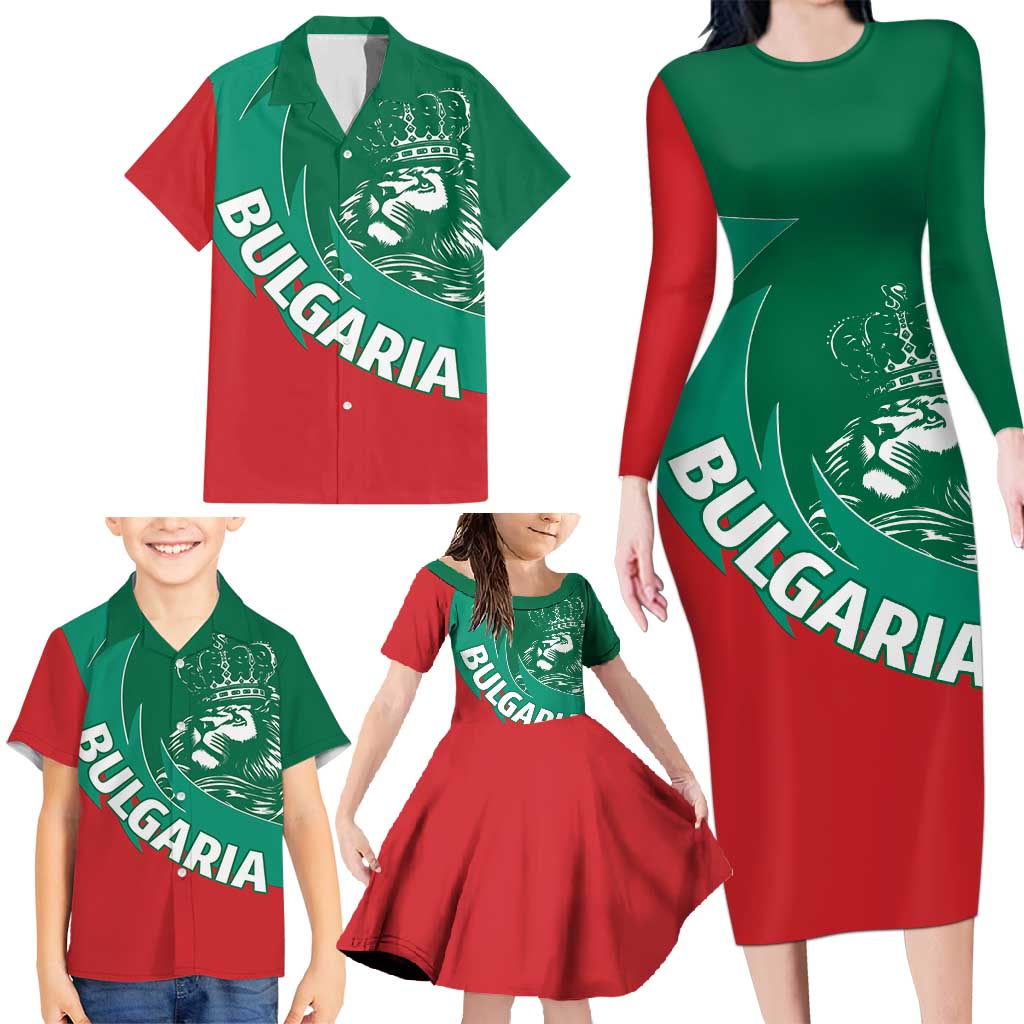 Bulgaria Lion Family Matching Long Sleeve Bodycon Dress and Hawaiian Shirt Bulgarian Coat Of Arms