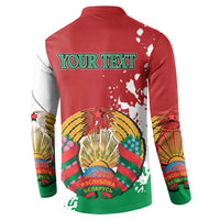 Red back button sweatshirt with 'YOUR TEXT' and Belarus crest graphic