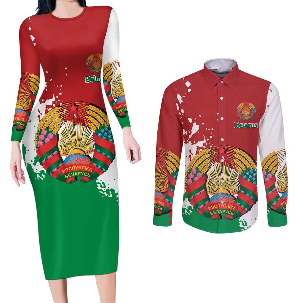 Personalized Belarus Couples Matching Long Sleeve Bodycon Dress and Long Sleeve Button Shirt Special Style