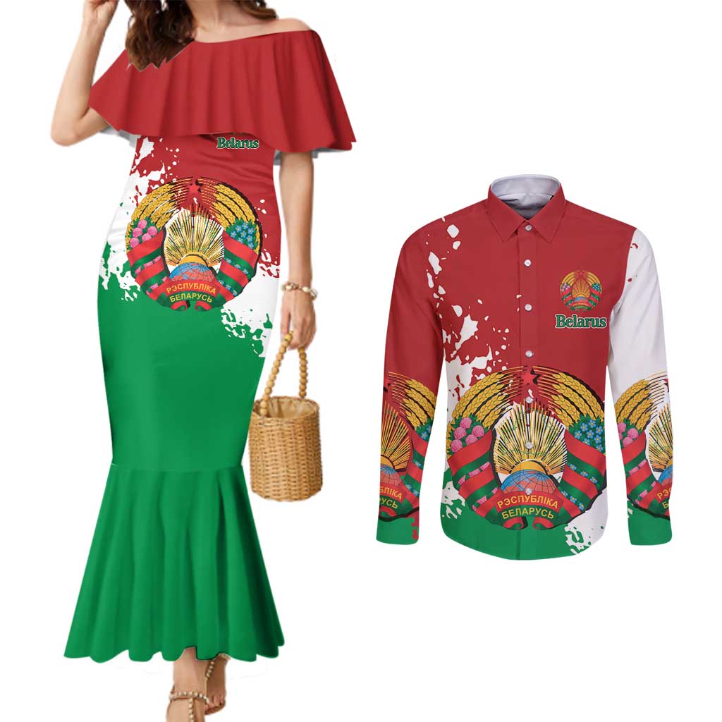 Personalized Belarus Couples Matching Mermaid Dress and Long Sleeve Button Shirt Special Style