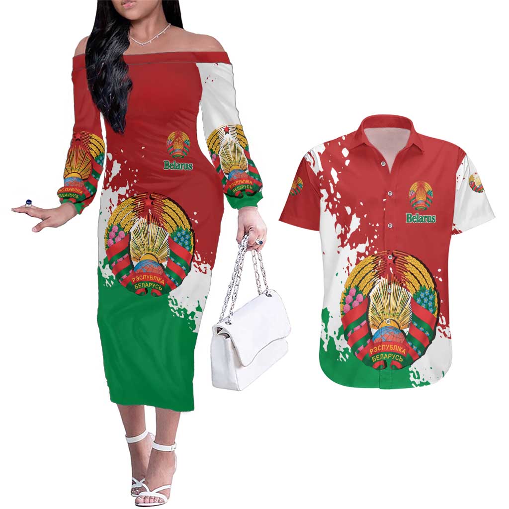 Personalized Belarus Couples Matching Off The Shoulder Long Sleeve Dress and Hawaiian Shirt Special Style