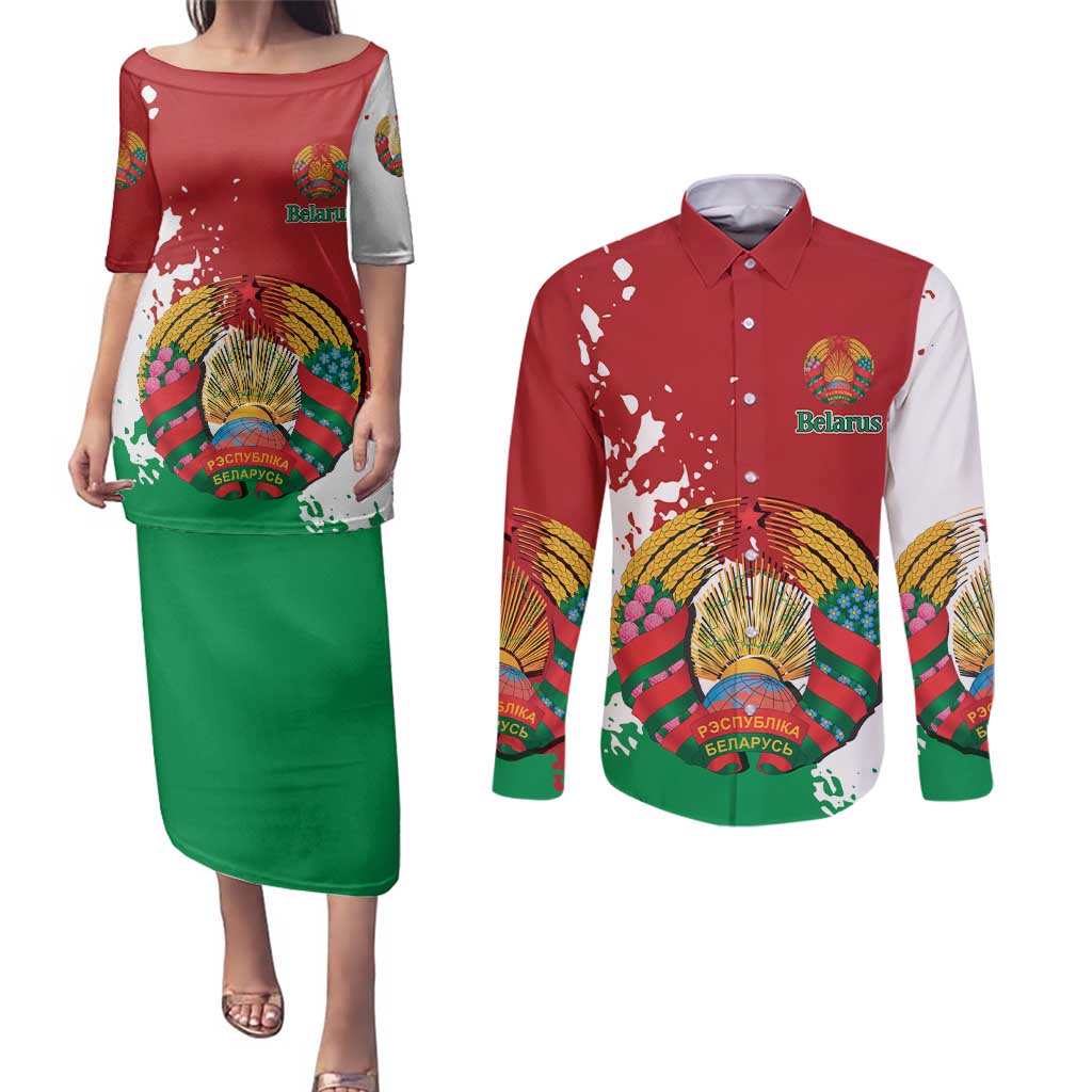 Personalized Belarus Couples Matching Puletasi and Long Sleeve Button Shirt Special Style