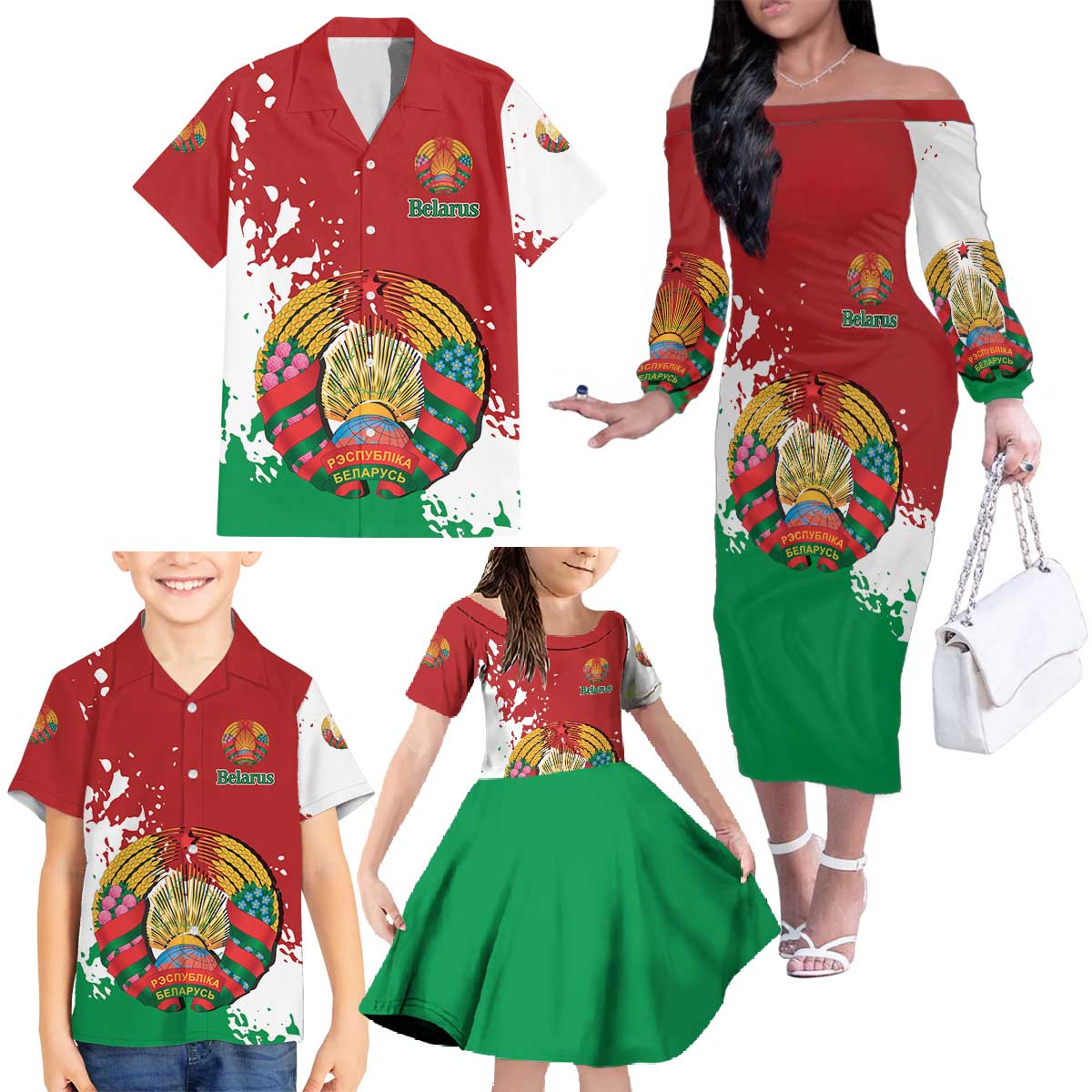 Personalized Belarus Family Matching Off The Shoulder Long Sleeve Dress and Hawaiian Shirt Special Style