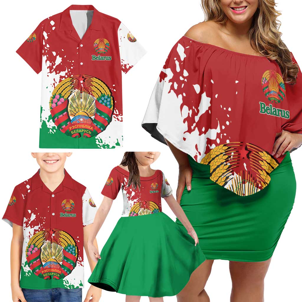 Personalized Belarus Family Matching Off Shoulder Short Dress and Hawaiian Shirt Special Style