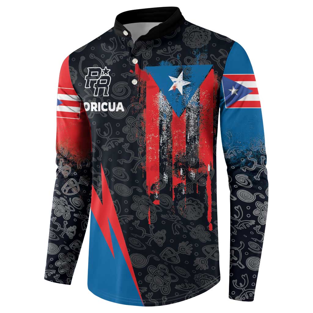 Puerto Rico Button Sweatshirt Boricua PR Flag Style