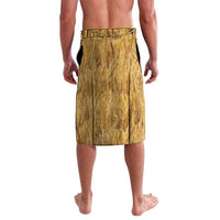 Yellow-gold patterned lavalava skirt with elastic black waistband
