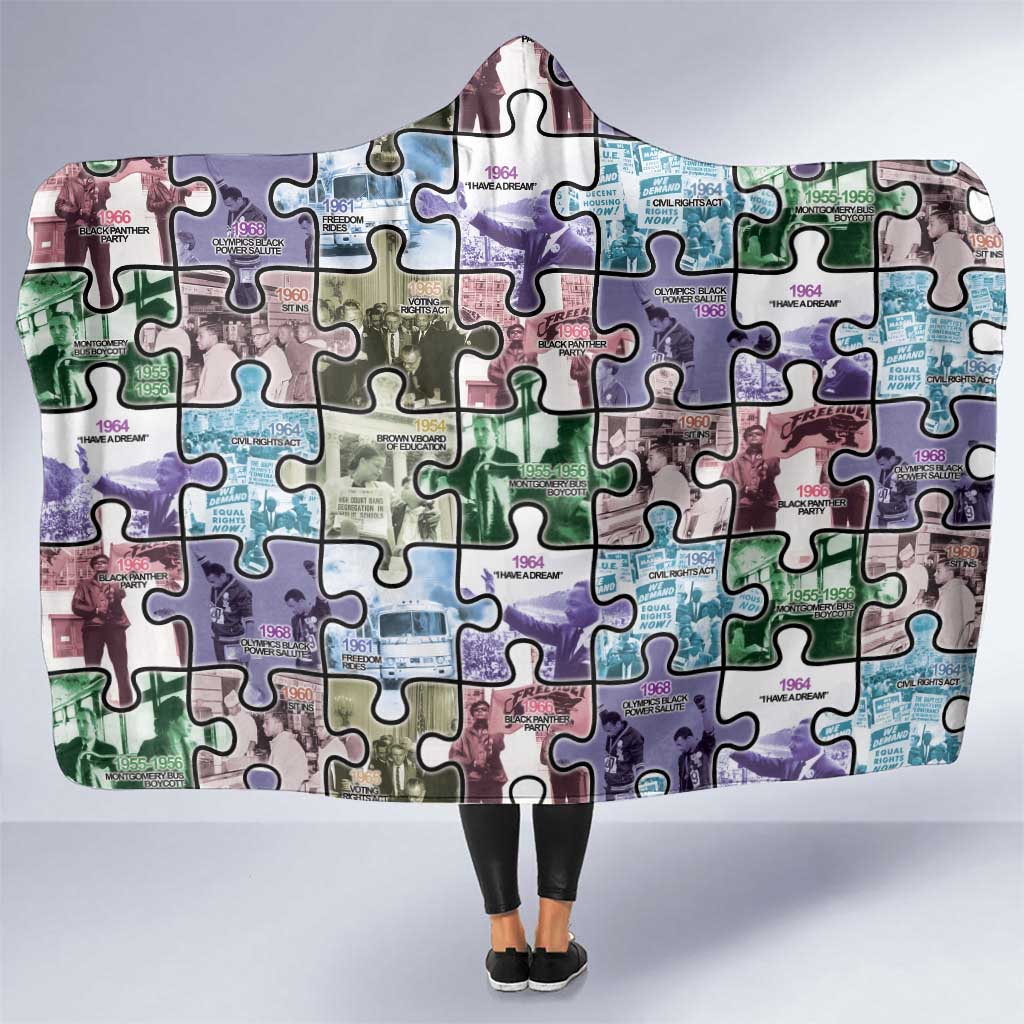 The Civil Rights Journey in Puzzle Hooded Blanket African American