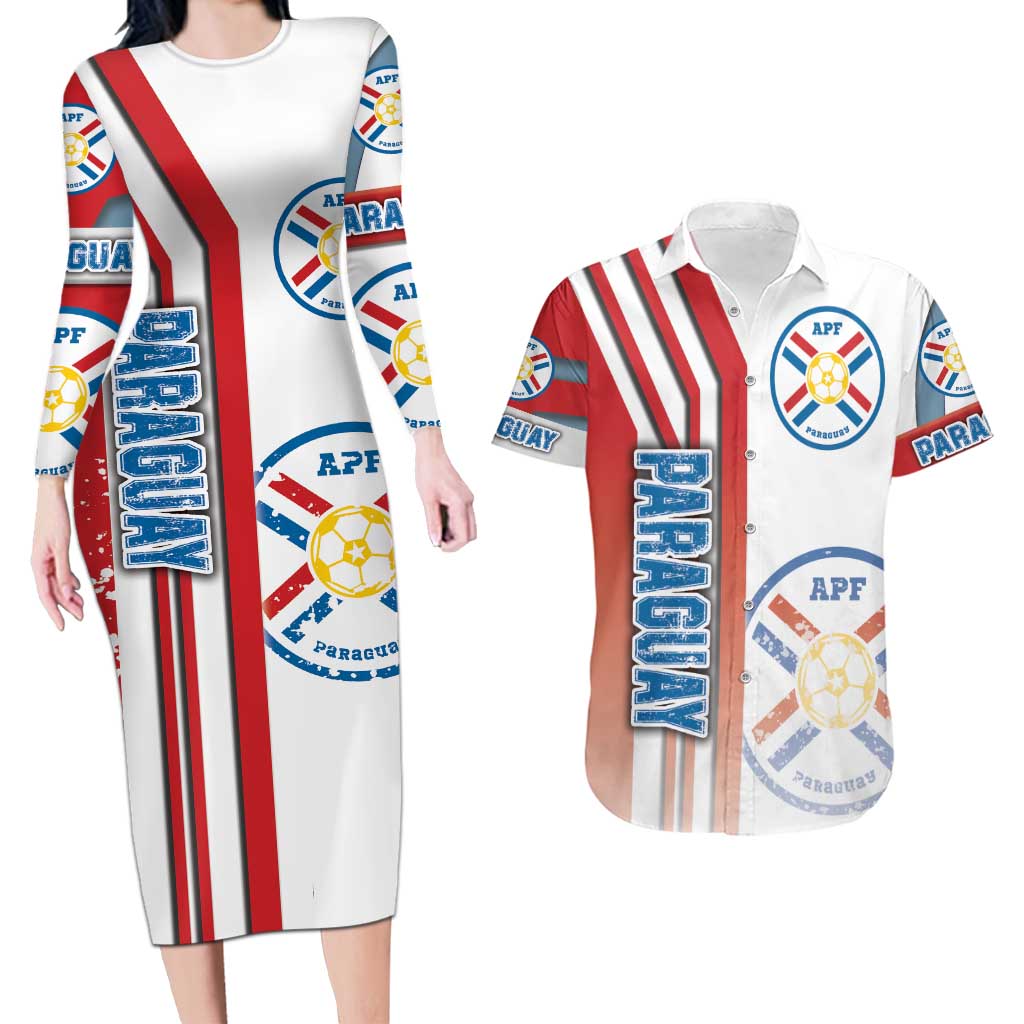 Paraguay Football Couples Matching Long Sleeve Bodycon Dress and Hawaiian Shirt La Albirroja Soccer - Road To Champion