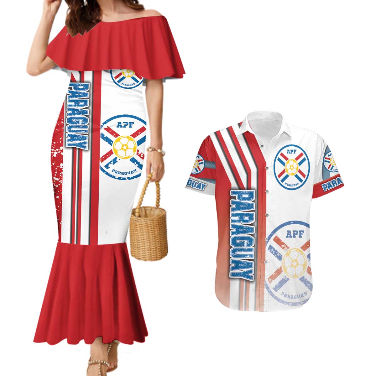 Paraguay Football Couples Matching Mermaid Dress and Hawaiian Shirt La Albirroja Soccer - Road To Champion