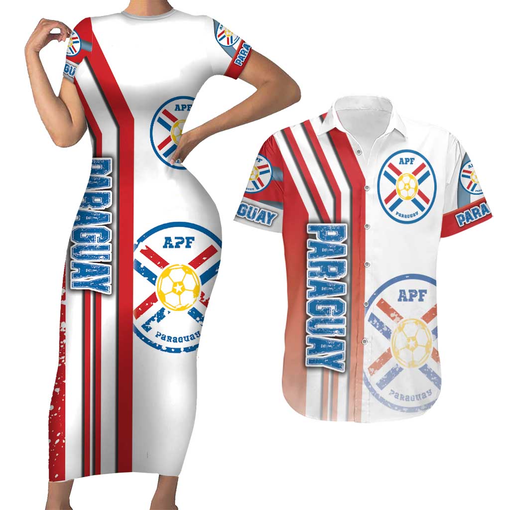 Paraguay Football Couples Matching Short Sleeve Bodycon Dress and Hawaiian Shirt La Albirroja Soccer - Road To Champion