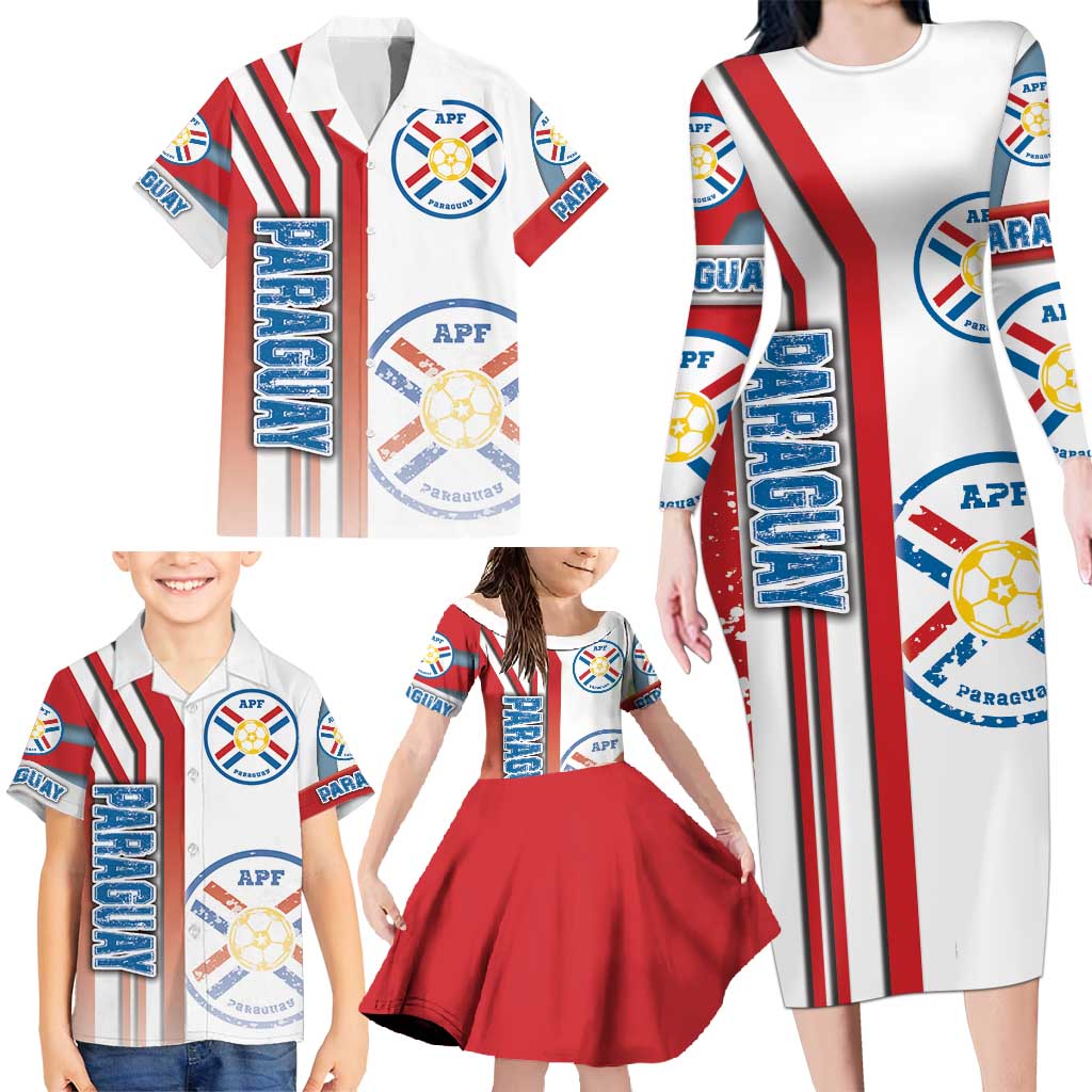 Paraguay Football Family Matching Long Sleeve Bodycon Dress and Hawaiian Shirt La Albirroja Soccer - Road To Champion