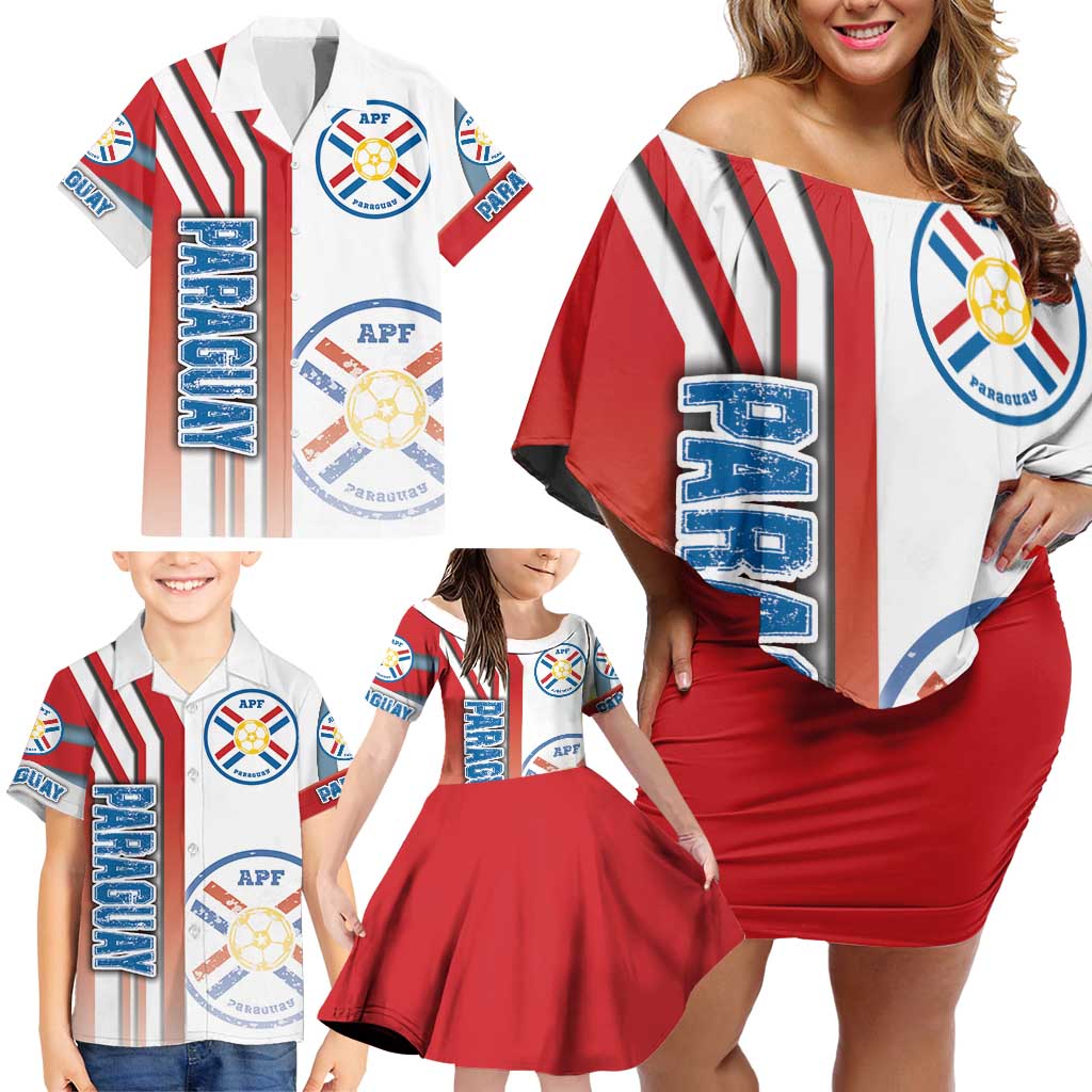 Paraguay Football Family Matching Off Shoulder Short Dress and Hawaiian Shirt La Albirroja Soccer - Road To Champion