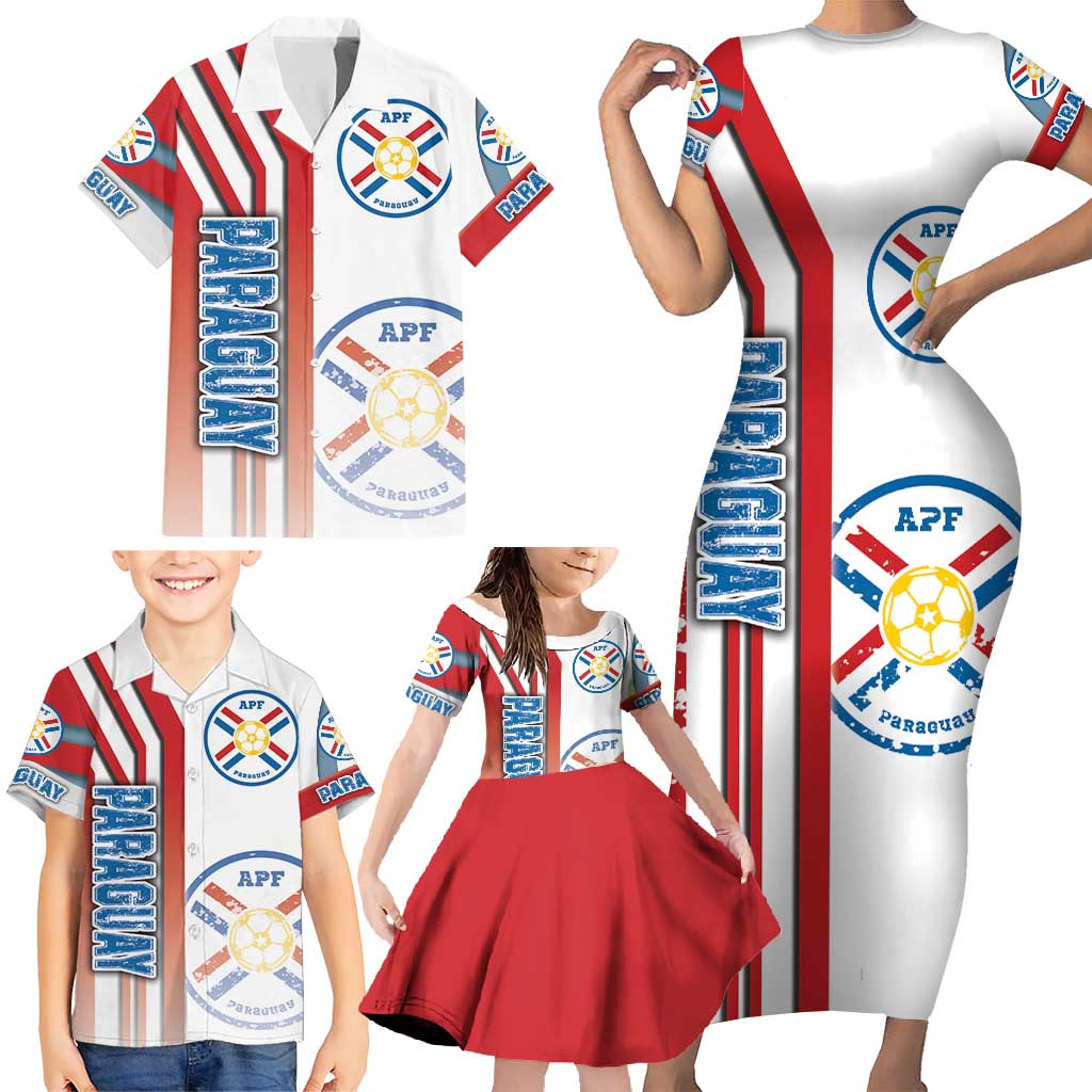 Paraguay Football Family Matching Short Sleeve Bodycon Dress and Hawaiian Shirt La Albirroja Soccer - Road To Champion