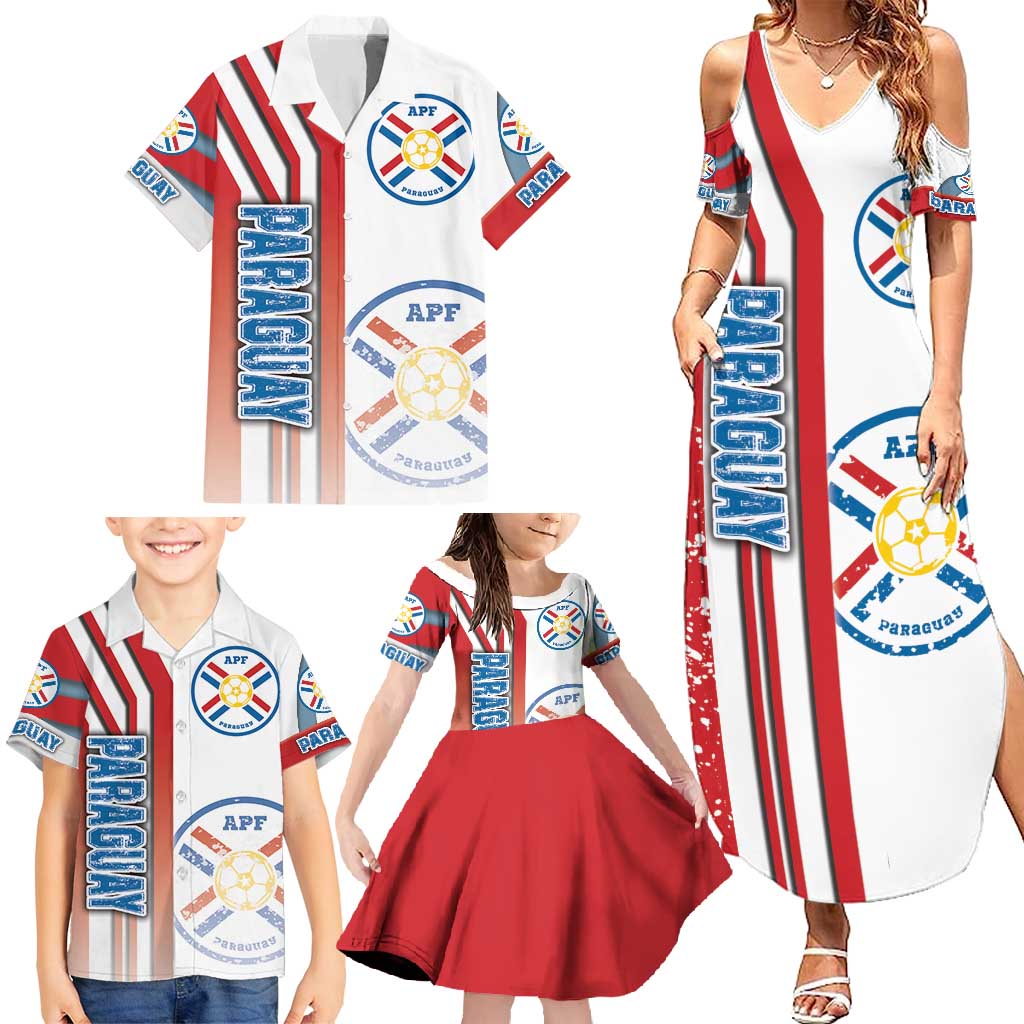 Paraguay Football Family Matching Summer Maxi Dress and Hawaiian Shirt La Albirroja Soccer - Road To Champion