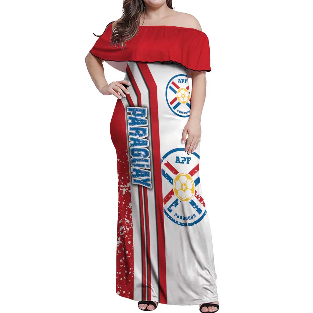 Paraguay Football Off Shoulder Maxi Dress La Albirroja Soccer - Road To Champion