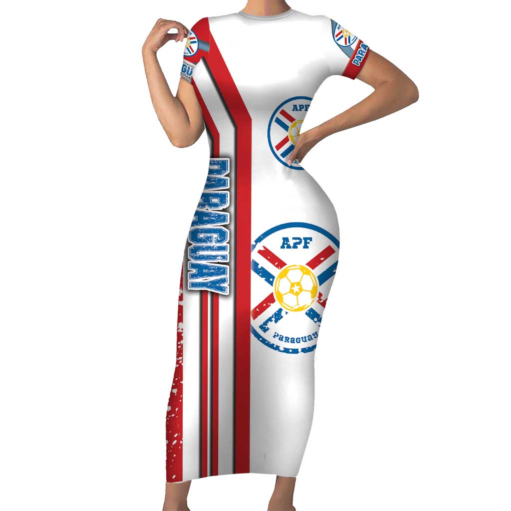 Paraguay Football Short Sleeve Bodycon Dress La Albirroja Soccer - Road To Champion